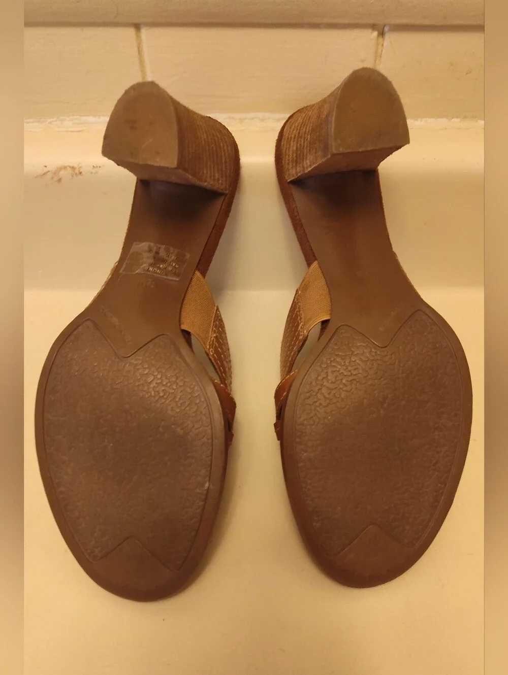 Women's Bandolino Brown Leather Boho Heel Sandals Size 7.5